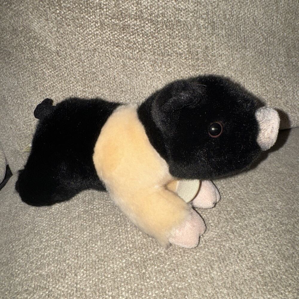 Miyoni By Aurora Plush Pig Hampshire Piglet Realistic Life Like Black Tan Baby